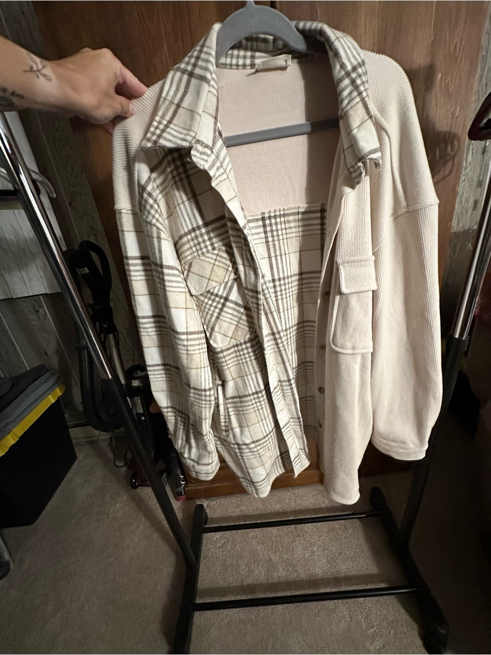 Allie and Rose Cream Checkered Shacket